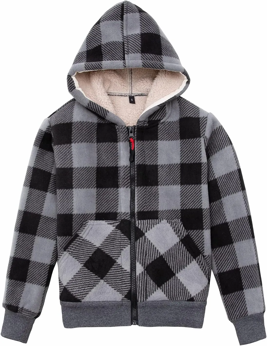 ThCreasa Kids Sherpa Fleece Lined Hoodie Jacket,Zip-Up Hooded Plaid Sweatshirt Jackets