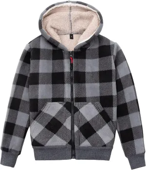 ThCreasa Kids Sherpa Fleece Lined Hoodie Jacket,Zip-Up Hooded Plaid Sweatshirt Jackets