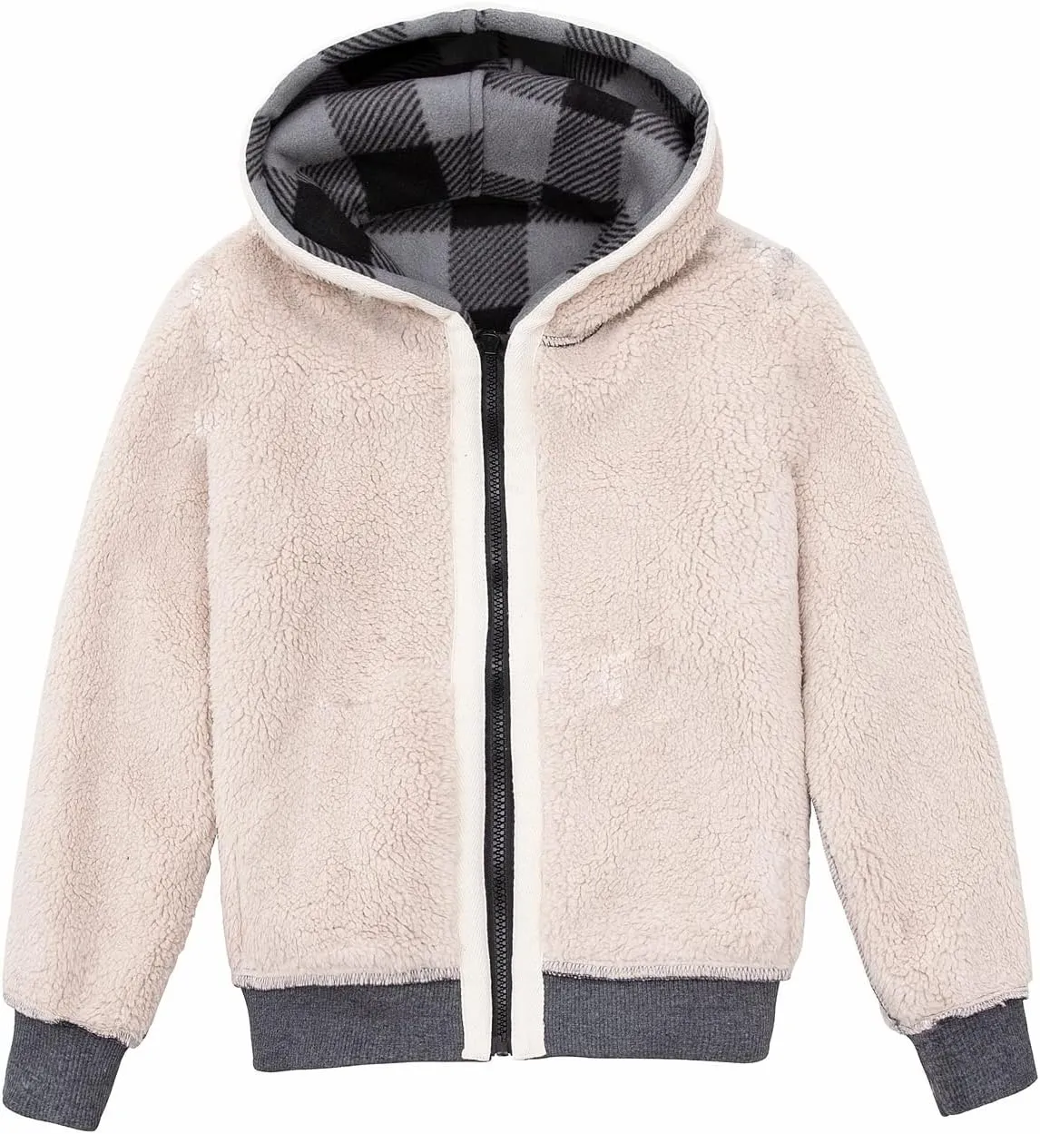 ThCreasa Kids Sherpa Fleece Lined Hoodie Jacket,Zip-Up Hooded Plaid Sweatshirt Jackets