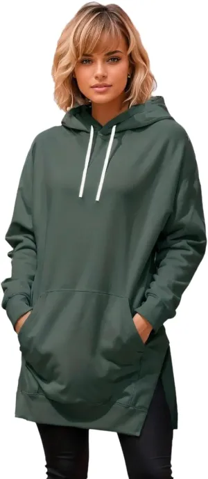 The Warmy Oversized Hoodie Dress Women, Long Sleeve Pullover, Split Hem with Pocket