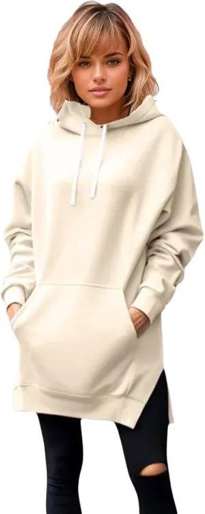 The Warmy Oversized Hoodie Dress Women, Long Sleeve Pullover, Split Hem with Pocket