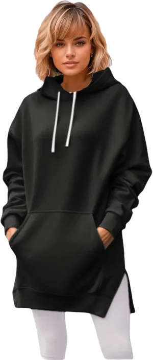 The Warmy Oversized Hoodie Dress Women, Long Sleeve Pullover, Split Hem with Pocket