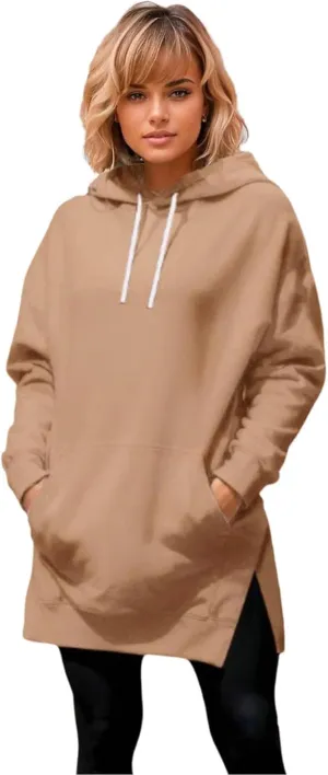 The Warmy Oversized Hoodie Dress Women, Long Sleeve Pullover, Split Hem with Pocket