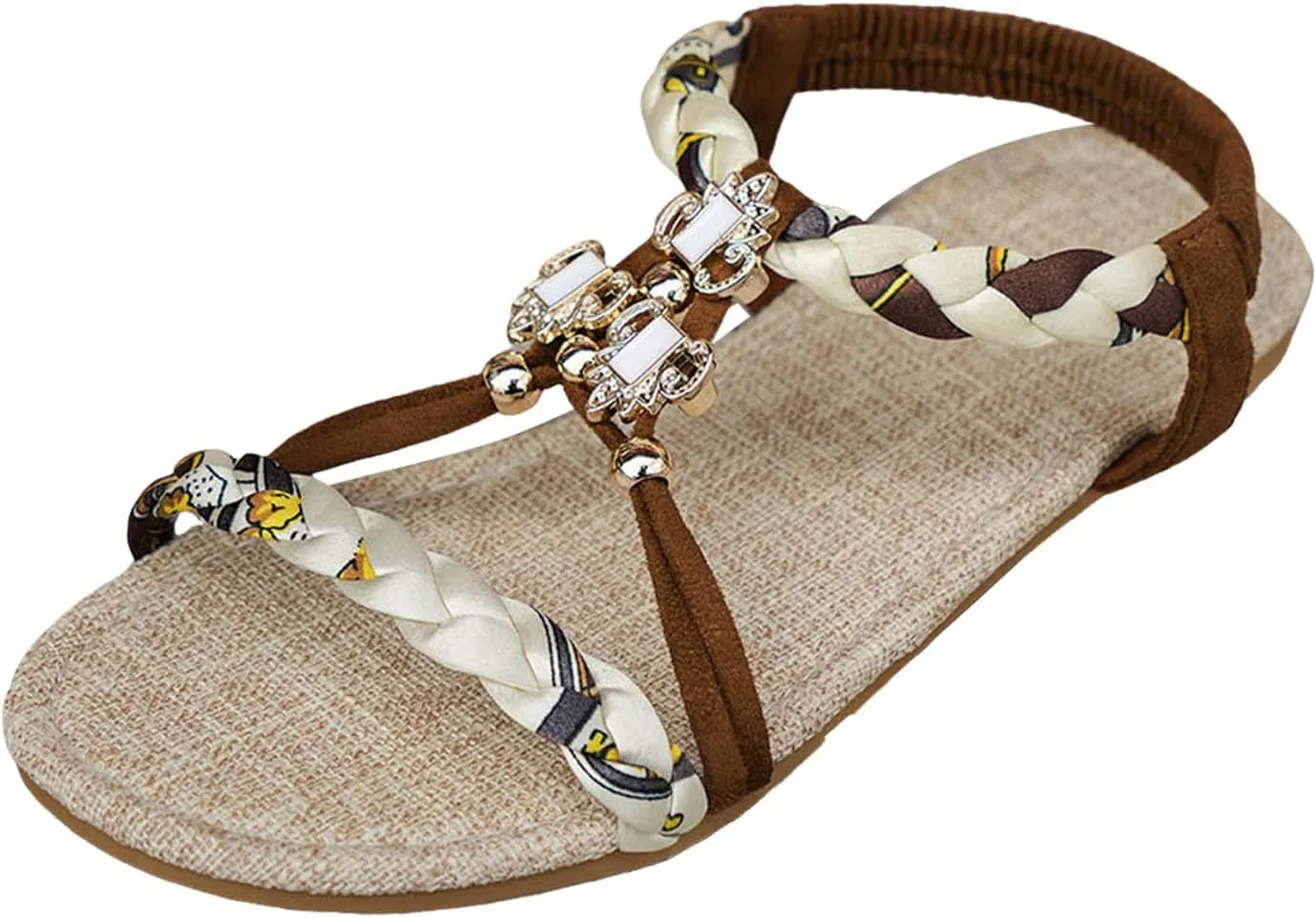 Thin Soled Bohemian Women's Shoes Fashionable Casual Braided Strap Hollow Rhinestone Outer Wear Girls Slide on Sandals