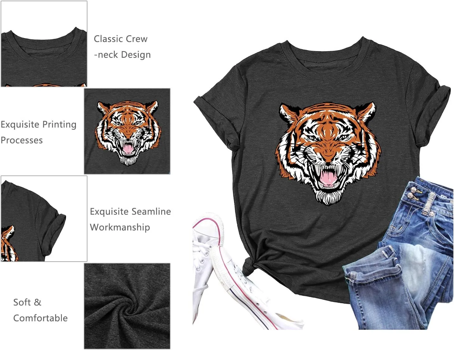 Tie Dye Shirt Womens Animal Tiger Graphic Tees Tops Summer Casual Loose Short Sleeve T-Shirt Blouse