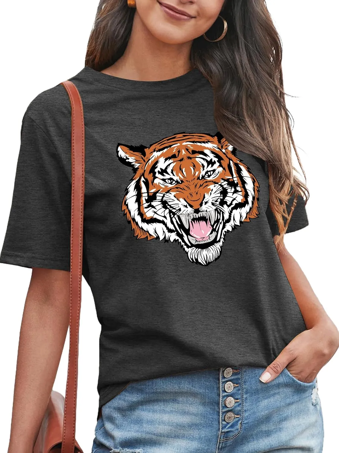 Tie Dye Shirt Womens Animal Tiger Graphic Tees Tops Summer Casual Loose Short Sleeve T-Shirt Blouse