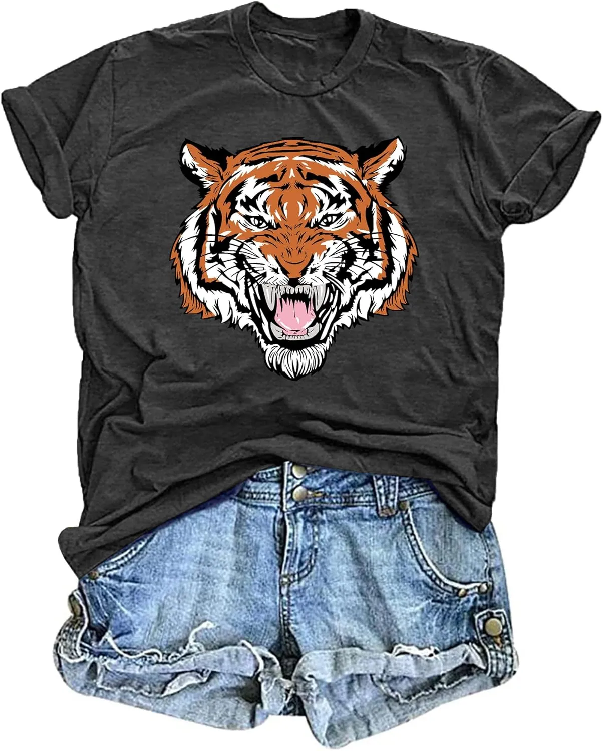 Tie Dye Shirt Womens Animal Tiger Graphic Tees Tops Summer Casual Loose Short Sleeve T-Shirt Blouse