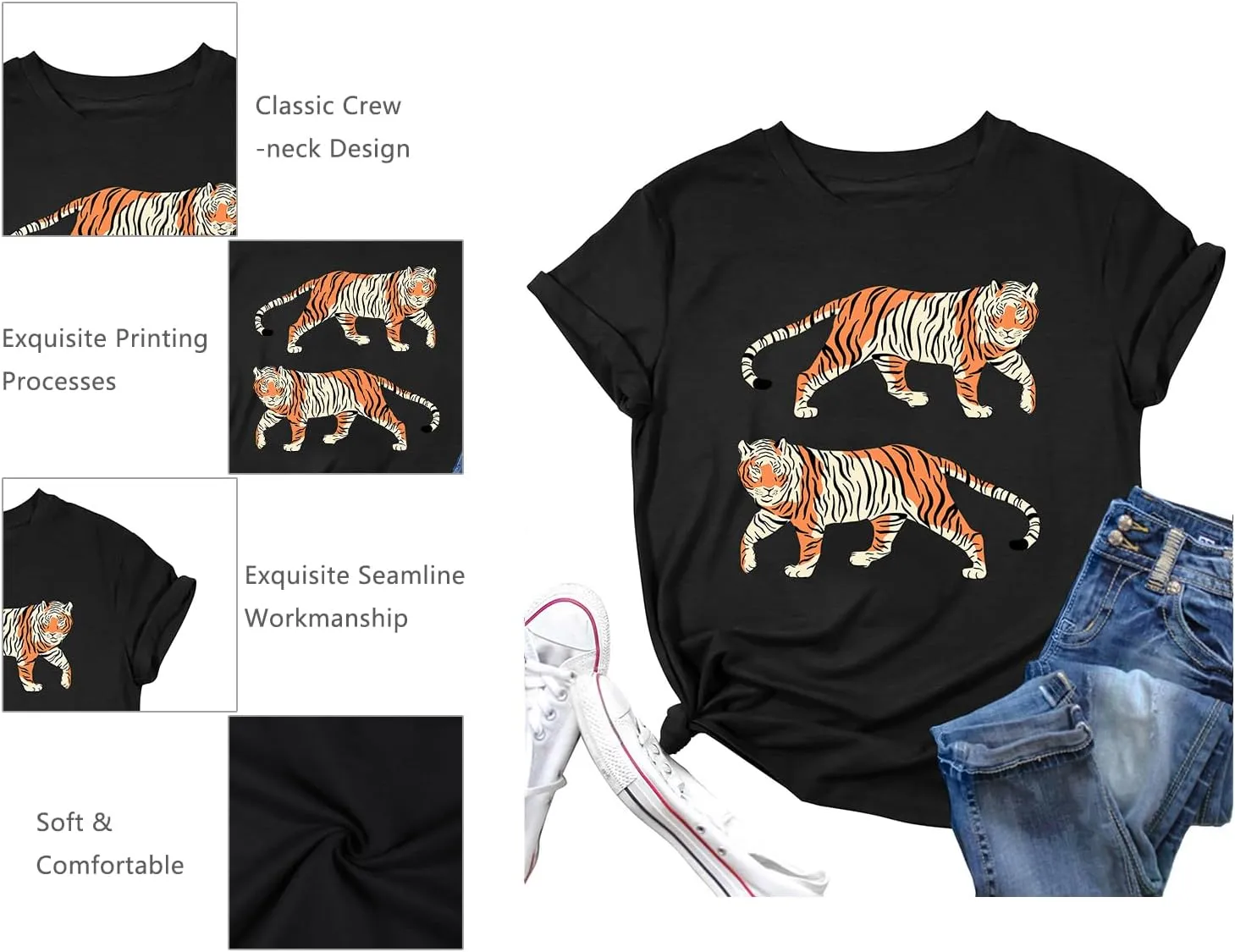 Tie Dye Shirt Womens Animal Tiger Graphic Tees Tops Summer Casual Loose Short Sleeve T-Shirt Blouse