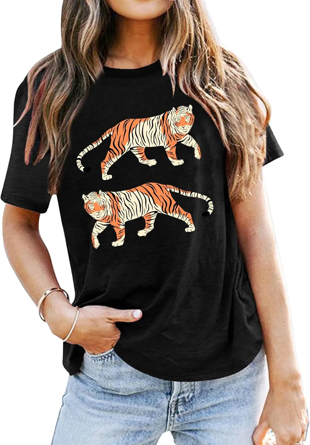 Tie Dye Shirt Womens Animal Tiger Graphic Tees Tops Summer Casual Loose Short Sleeve T-Shirt Blouse
