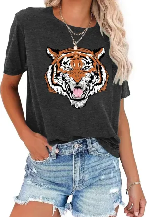 Tie Dye Shirt Womens Animal Tiger Graphic Tees Tops Summer Casual Loose Short Sleeve T-Shirt Blouse
