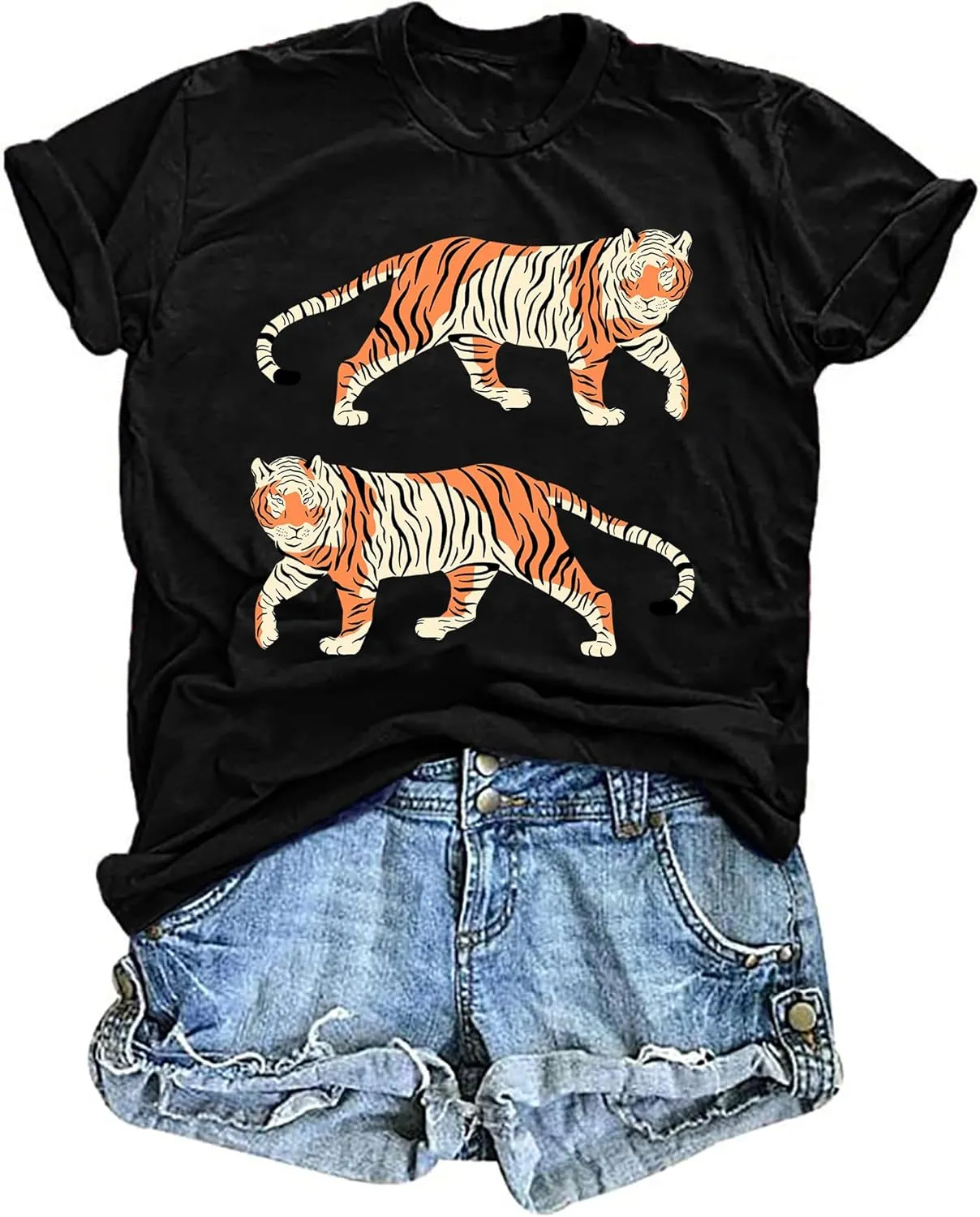 Tie Dye Shirt Womens Animal Tiger Graphic Tees Tops Summer Casual Loose Short Sleeve T-Shirt Blouse