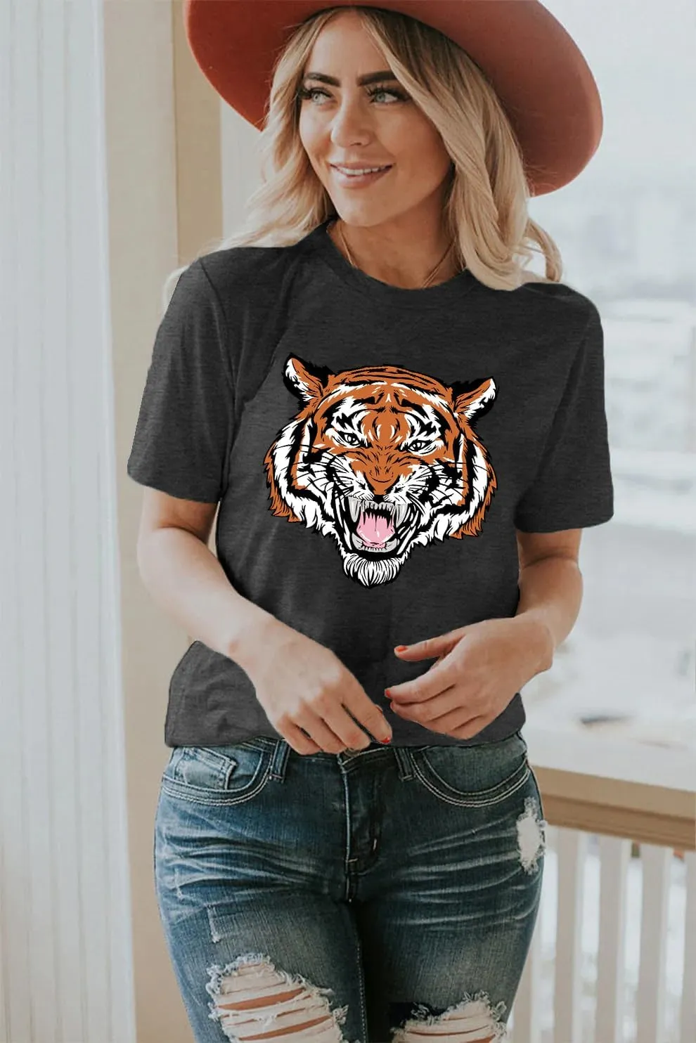 Tie Dye Shirt Womens Animal Tiger Graphic Tees Tops Summer Casual Loose Short Sleeve T-Shirt Blouse