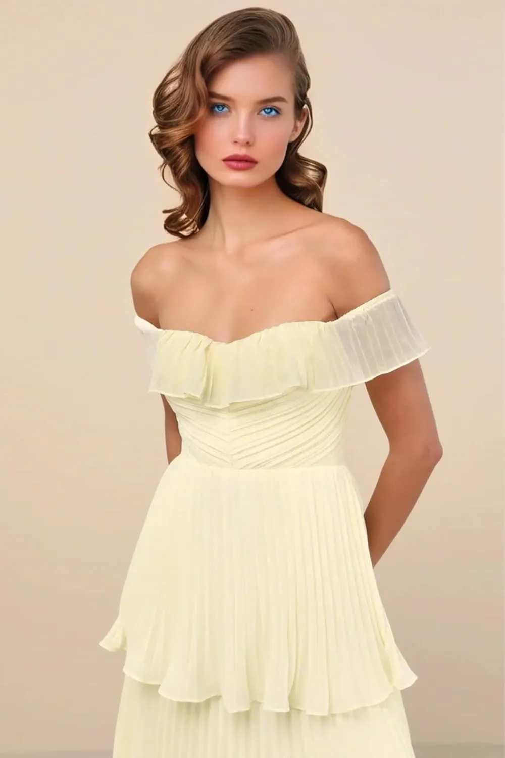 Tiered Layers Bridesmaid Dresses for Women Off The Shoulder Floor Length Party Gown