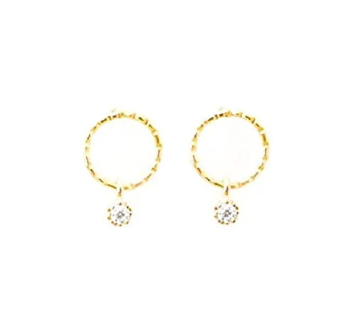 Tiny Dangle Circle Studs Small Earrings CZ diamond Dainty Geometric Minimalist Jewelry