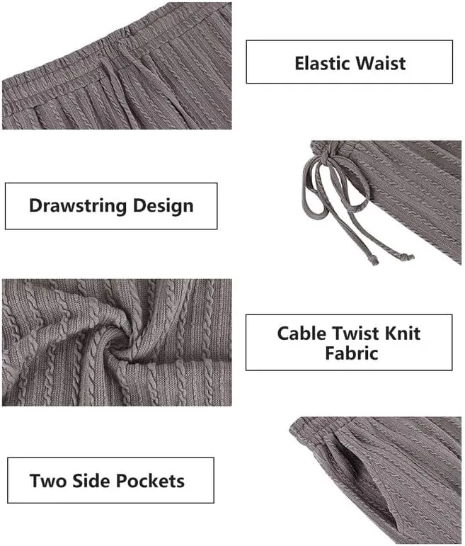 TIYOMI Plus Size Ribbed Pants for Women Drawstring High Waist Wide Leg Lounge Pants Knit Flared Trousers with Pockets XL-5XL