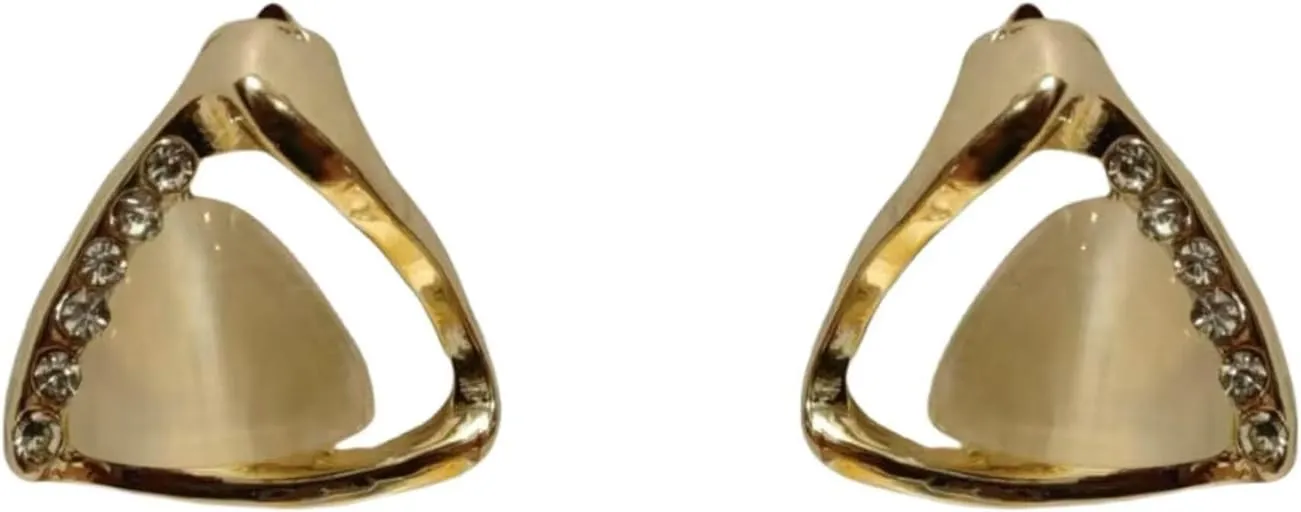 Triangle Stud Earrings, Gold Plated with Crystal Accents, Geometric Design