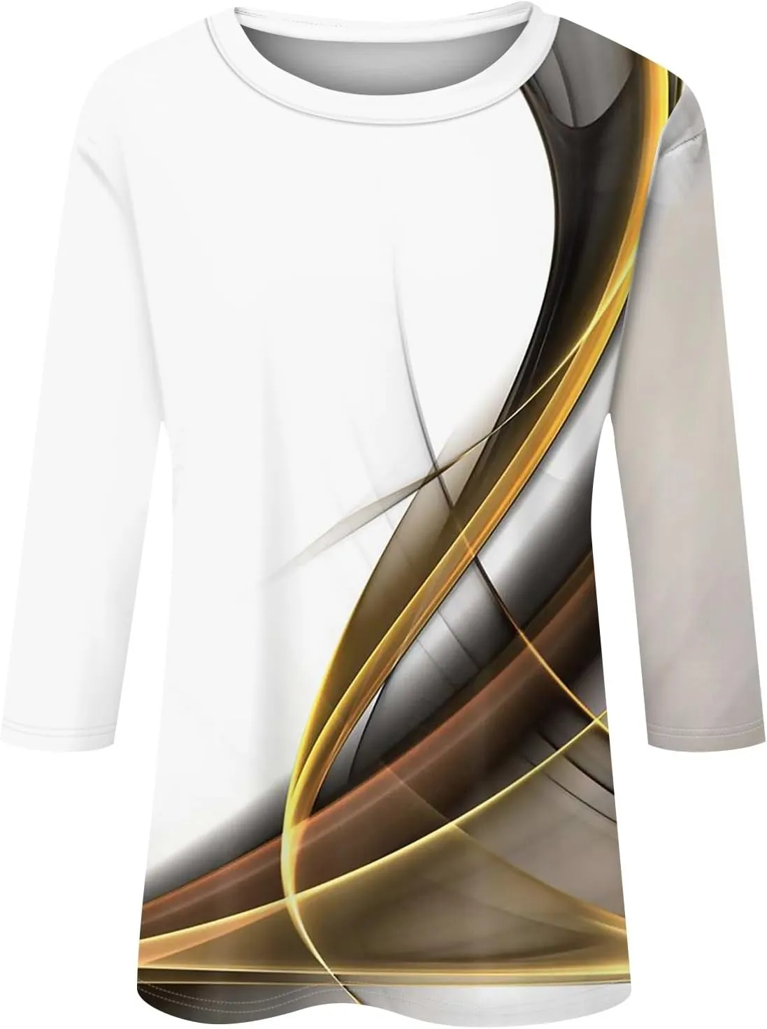 Tshirts Shirts for Women O-Neck 3/4 Sleeve Shirts Printed Basic Blouses Cute Loose Fit Tunic Casual Trendy Clothing