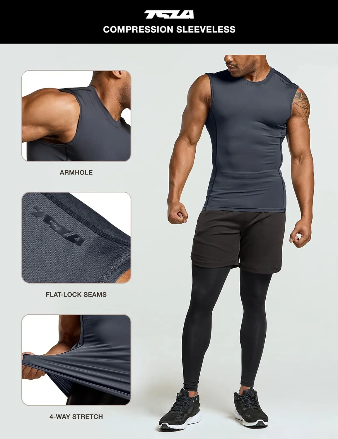 TSLA Men's Sleeveless Workout Shirts, Dry Fit Running Compression Cutoff Shirts, Athletic Training Tank Top