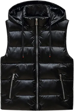 tuduoms Womens Hooded Shiny Puffer Vest Lightweight Waterproof Slim Sleeveless Quilted Removable Hooded Winter Down Vest Coat