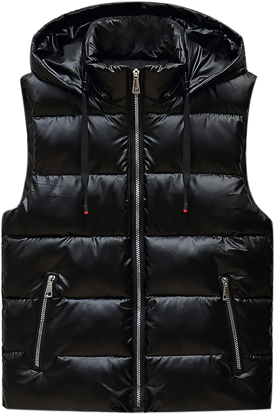 tuduoms Womens Hooded Shiny Puffer Vest Lightweight Waterproof Slim Sleeveless Quilted Removable Hooded Winter Down Vest Coat
