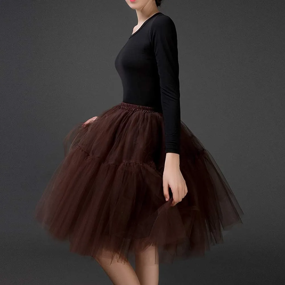 Tulle Skirt,Women's Midi Tulle Tutu Skirt Fluffy Princess Five Layers A line Party Prom Underskirt