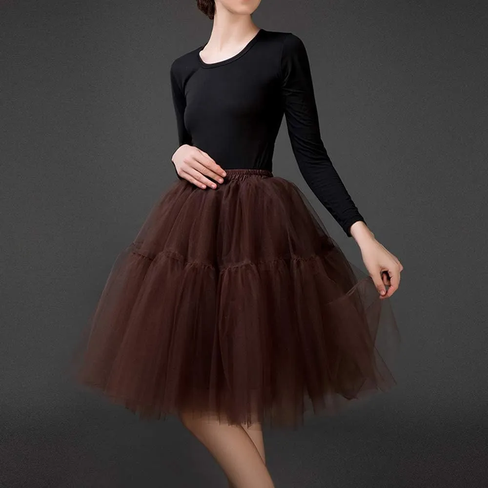 Tulle Skirt,Women's Midi Tulle Tutu Skirt Fluffy Princess Five Layers A line Party Prom Underskirt