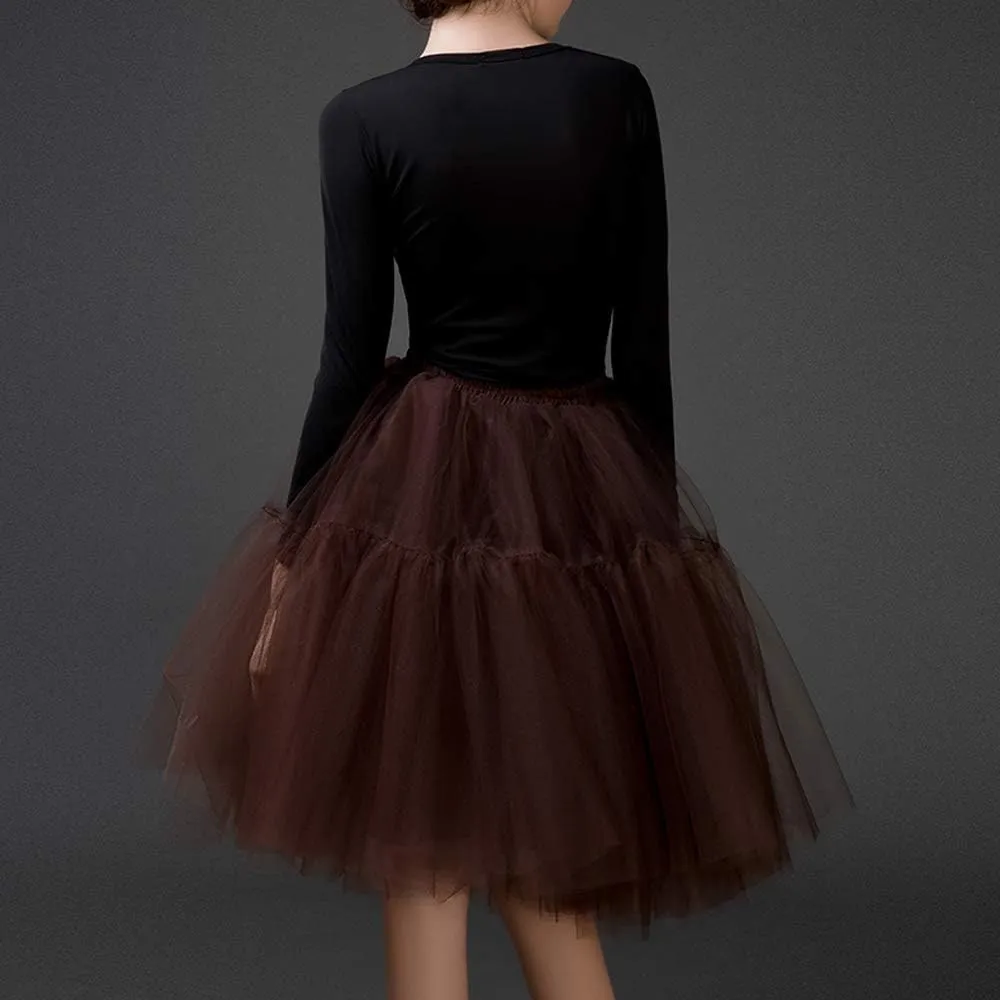 Tulle Skirt,Women's Midi Tulle Tutu Skirt Fluffy Princess Five Layers A line Party Prom Underskirt