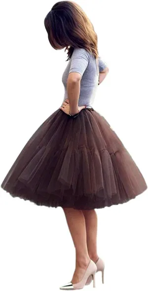 Tulle Skirt,Women's Midi Tulle Tutu Skirt Fluffy Princess Five Layers A line Party Prom Underskirt