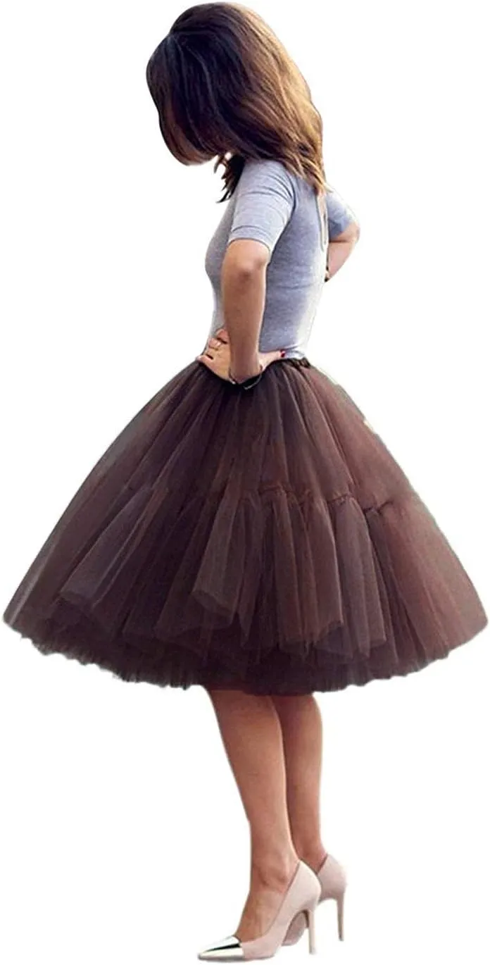 Tulle Skirt,Women's Midi Tulle Tutu Skirt Fluffy Princess Five Layers A line Party Prom Underskirt
