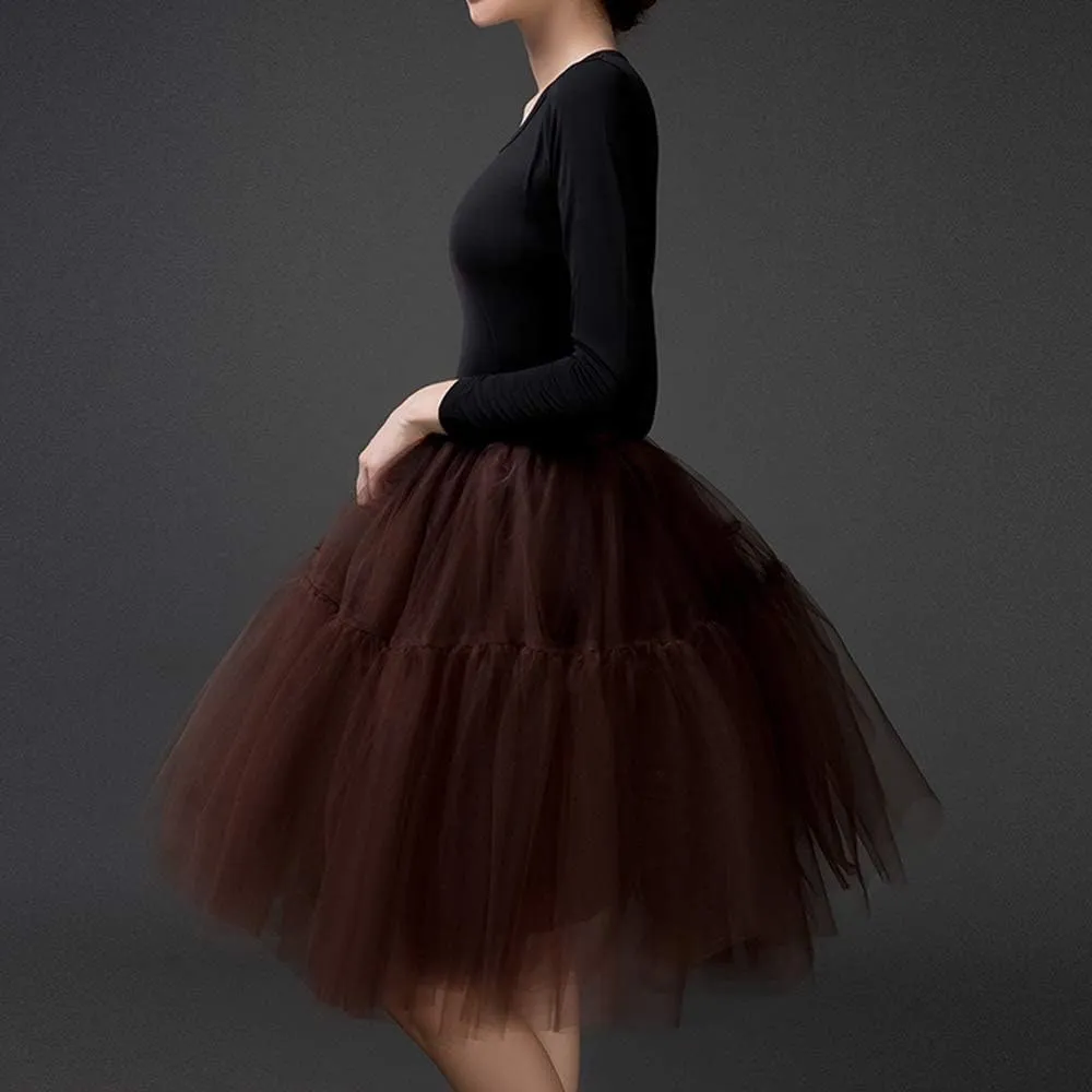 Tulle Skirt,Women's Midi Tulle Tutu Skirt Fluffy Princess Five Layers A line Party Prom Underskirt