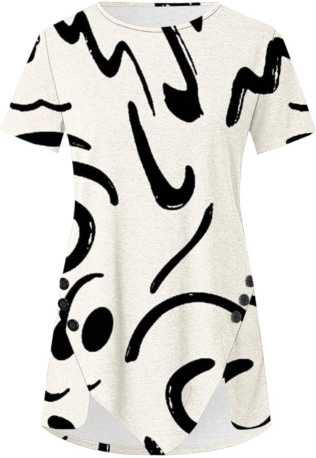 Tunic Tops for Women Loose Fit Dressy Short Sleeve Crew Neck T Shirts Summer Floral Graphic Tees Irregular Hem Blouse