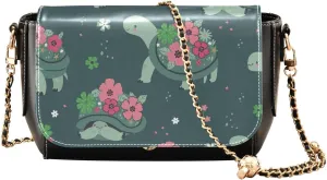 Turtles on Green Background Crossbody Bags for Women, Trendy Small Shoulder Bag, PU Leather Clutch Purse Underarm Handbag Satchel HandBag with Adjustable Metal Chain