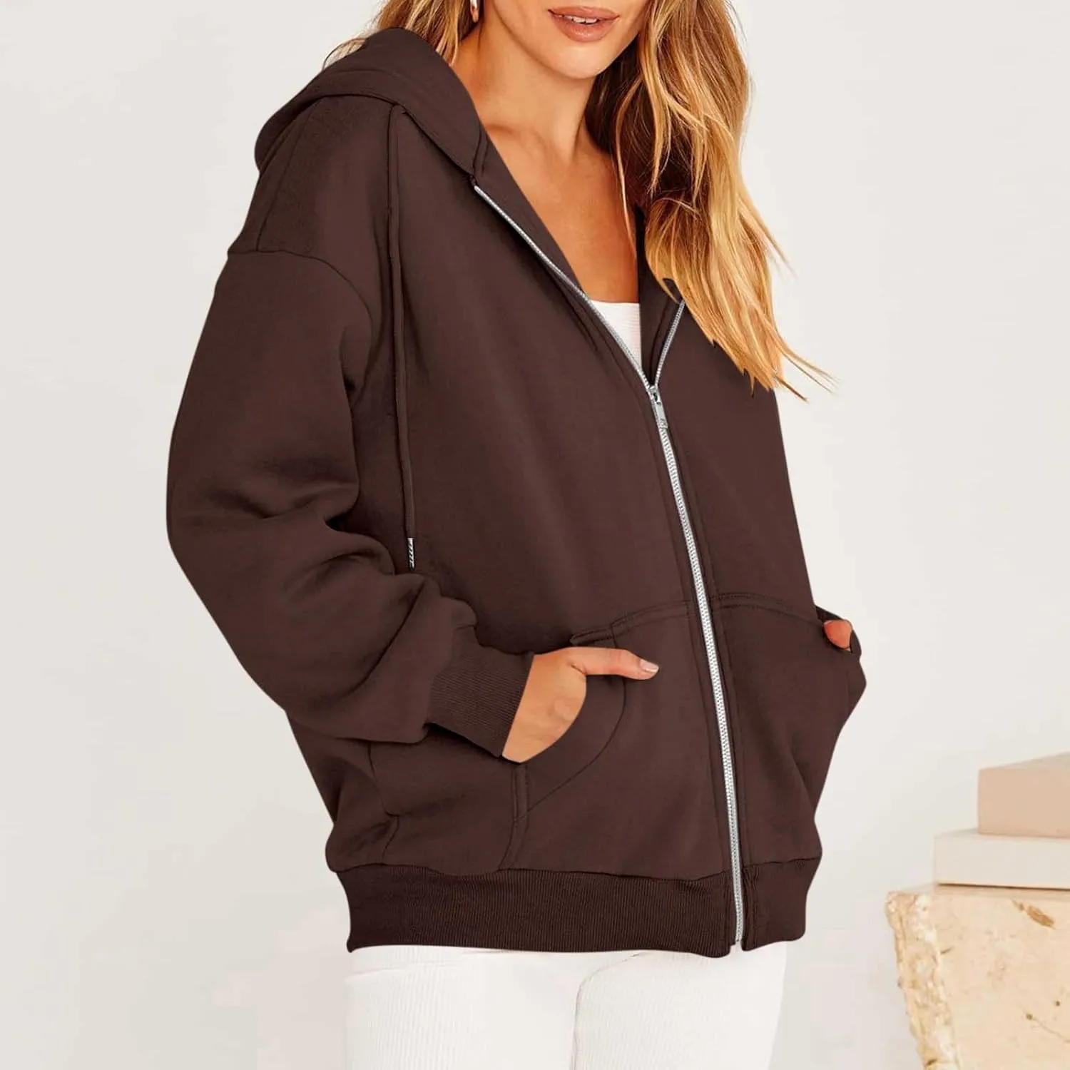 TWGONE Womens Zip Up Hoodies Long Sleeve Oversized Sweatshirts Y2K Jacket Pockets Fall Winter Outfits Fashion Clothes