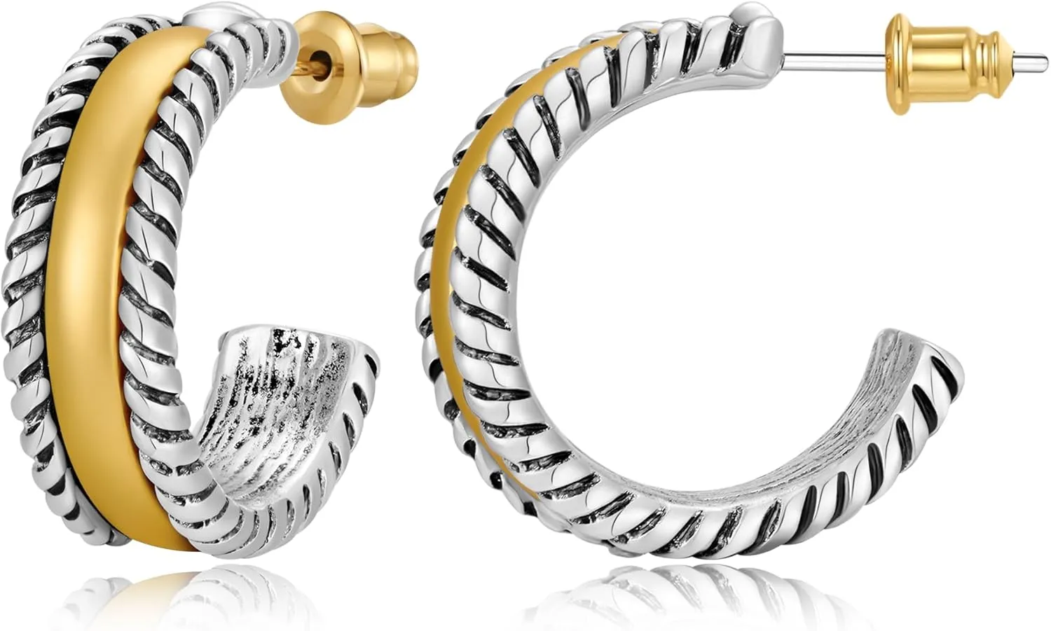 Two Tone Earrings for Women, Antique Gold & Silver Mixed Metal Dangle Earrings Vintage-Inspired Layered Jewelry Gifts