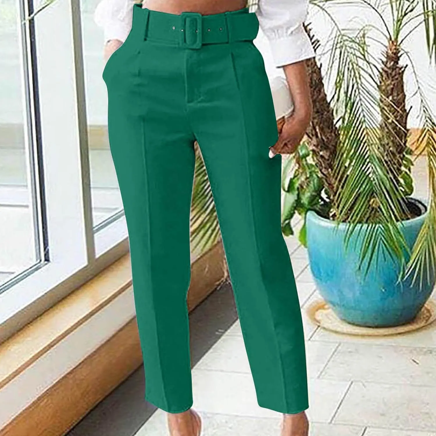 Uillui Dress Suit Pants for Women Business Casual Straight Leg Trouser Dressy High Waist Office Work Pant Slacks with Belted