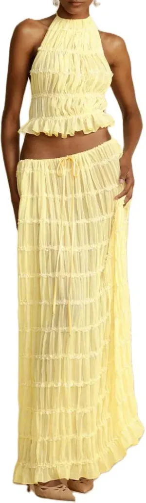 Unybwonn Maxi Skirt Set Summer Two Piece Outfits Backless Backless Halter Top Pleated Flowy Long Skirts Y2k Beach Set