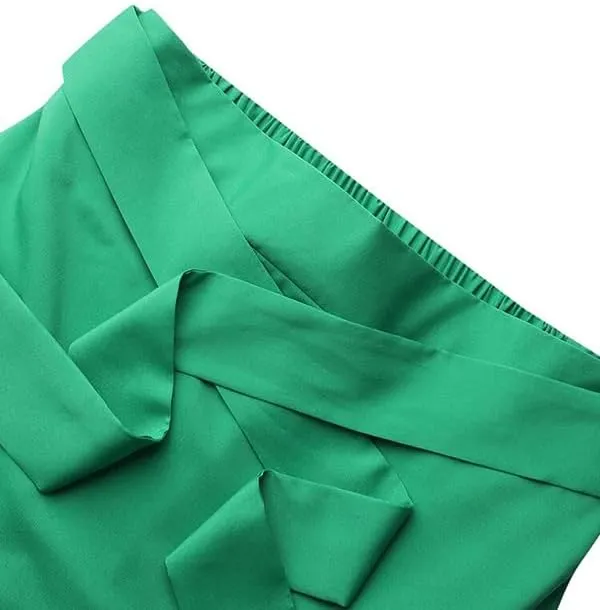 UOOZEE Women's Wrap Front Flowy Ruffle Hem Split Long Skirts Self Tie Knot Elastic Waist Maxi Skirts