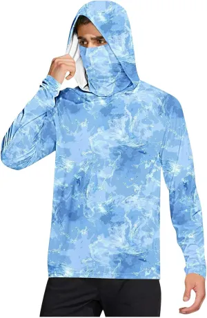 UV Protection Shirts for Men with Mask UPF 50  Rash Guard Long Sleeve Hooded Outdoor Hiking Fishing Quick Dry Hoodies