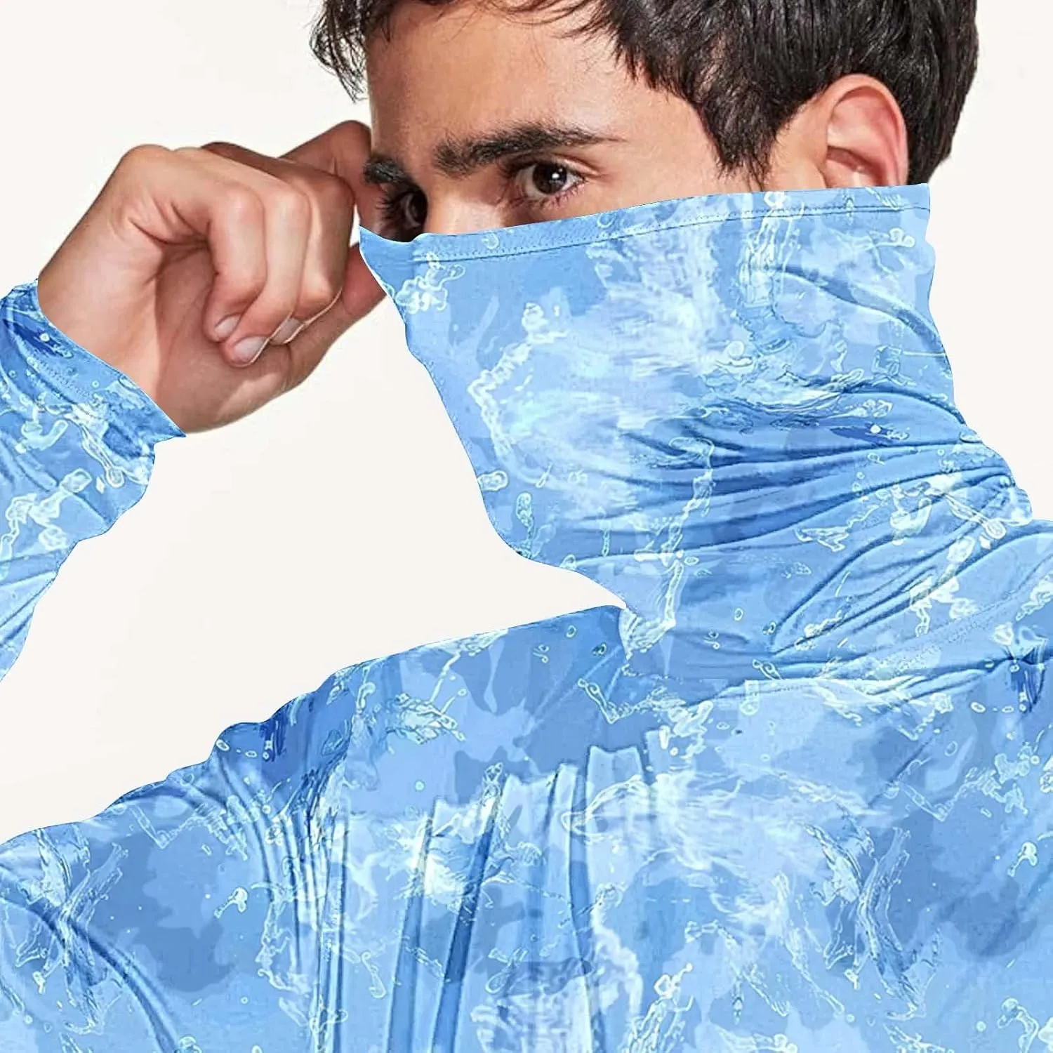 UV Protection Shirts for Men with Mask UPF 50  Rash Guard Long Sleeve Hooded Outdoor Hiking Fishing Quick Dry Hoodies