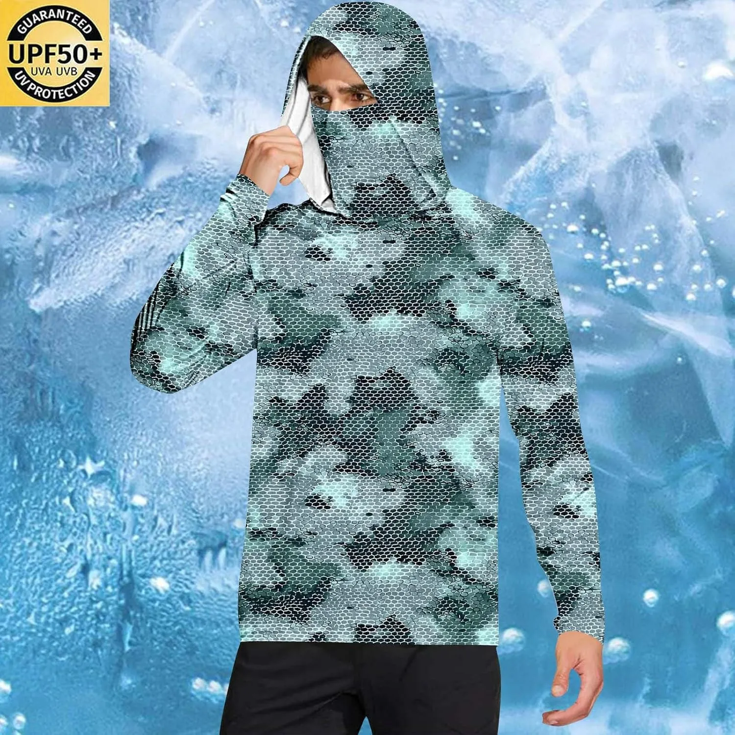 UV Protection Shirts for Men with Mask UPF 50  Rash Guard Long Sleeve Hooded Outdoor Hiking Fishing Quick Dry Hoodies