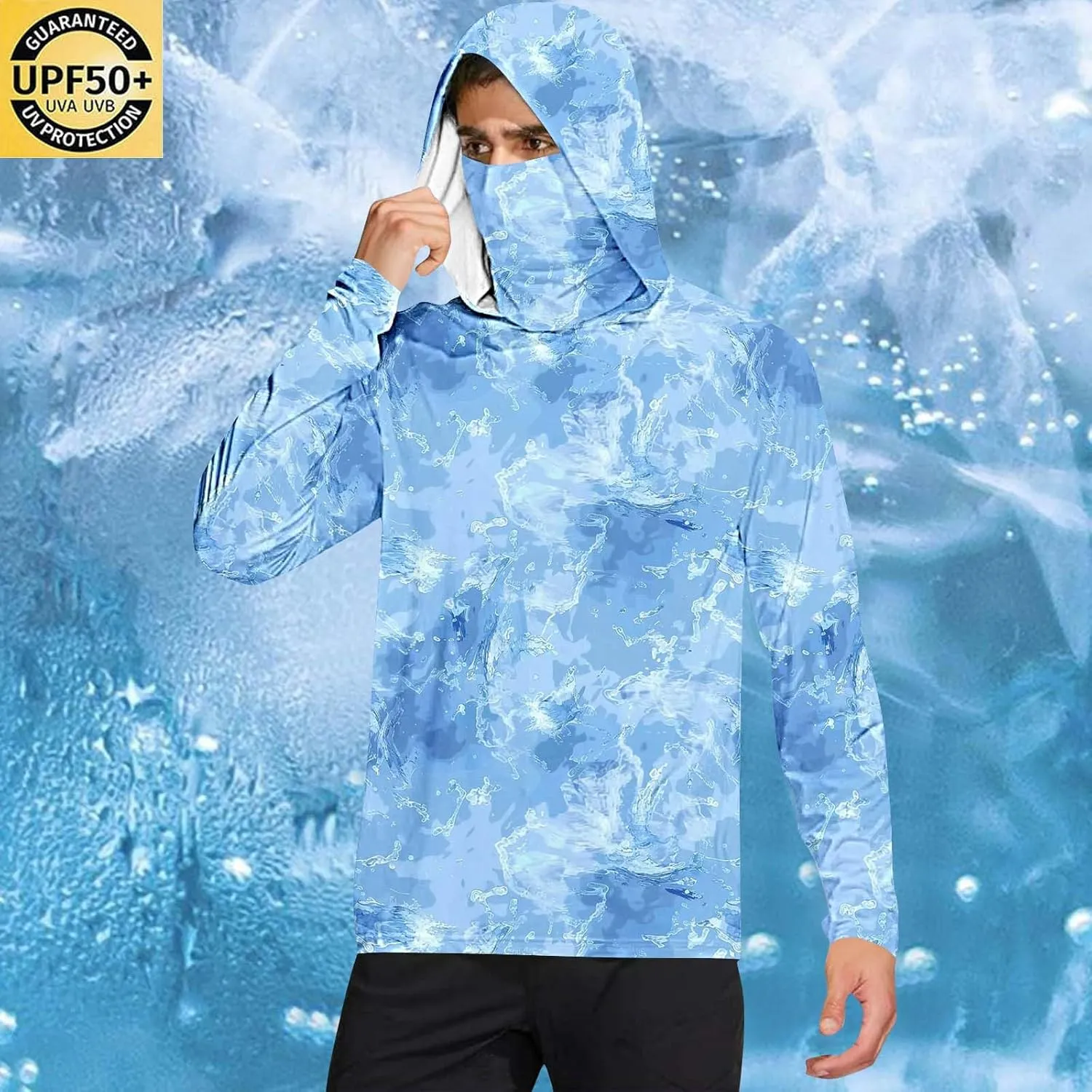 UV Protection Shirts for Men with Mask UPF 50  Rash Guard Long Sleeve Hooded Outdoor Hiking Fishing Quick Dry Hoodies