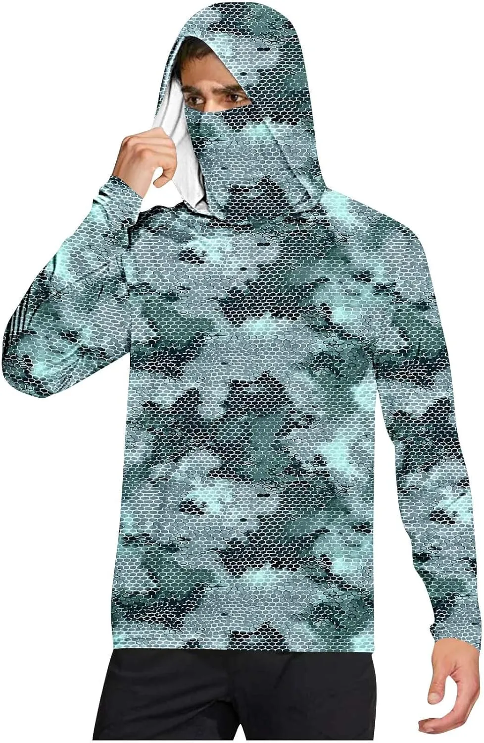 UV Protection Shirts for Men with Mask UPF 50  Rash Guard Long Sleeve Hooded Outdoor Hiking Fishing Quick Dry Hoodies