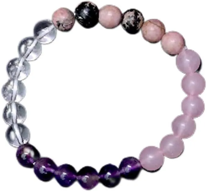 Valentines Day Gift - Rhodonite, Clear Quartz, Amethyst, and Rose Quartz Beaded Bracelet | Handmade Healing Crystal Jewelry for Love & Positivity