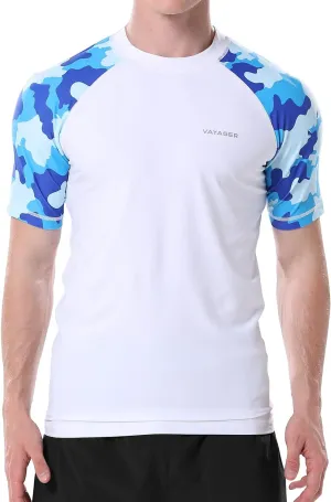 VAYAGER Men's Swim Shirts Rash Guard UPF 50  Quick Dry T-Shirt Loose Fit Water Surfing T Shirts