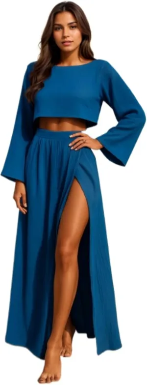 VCM 2 Piece Set High Slit Skirt Boho Maxi Dress Beach Cover Ups for Women Sarong Bikini Coverup Vacation Outfits