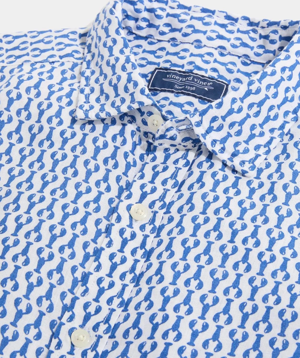 vineyard vines Men's Linen Short-Sleeve Micro Lobsters Shirt
