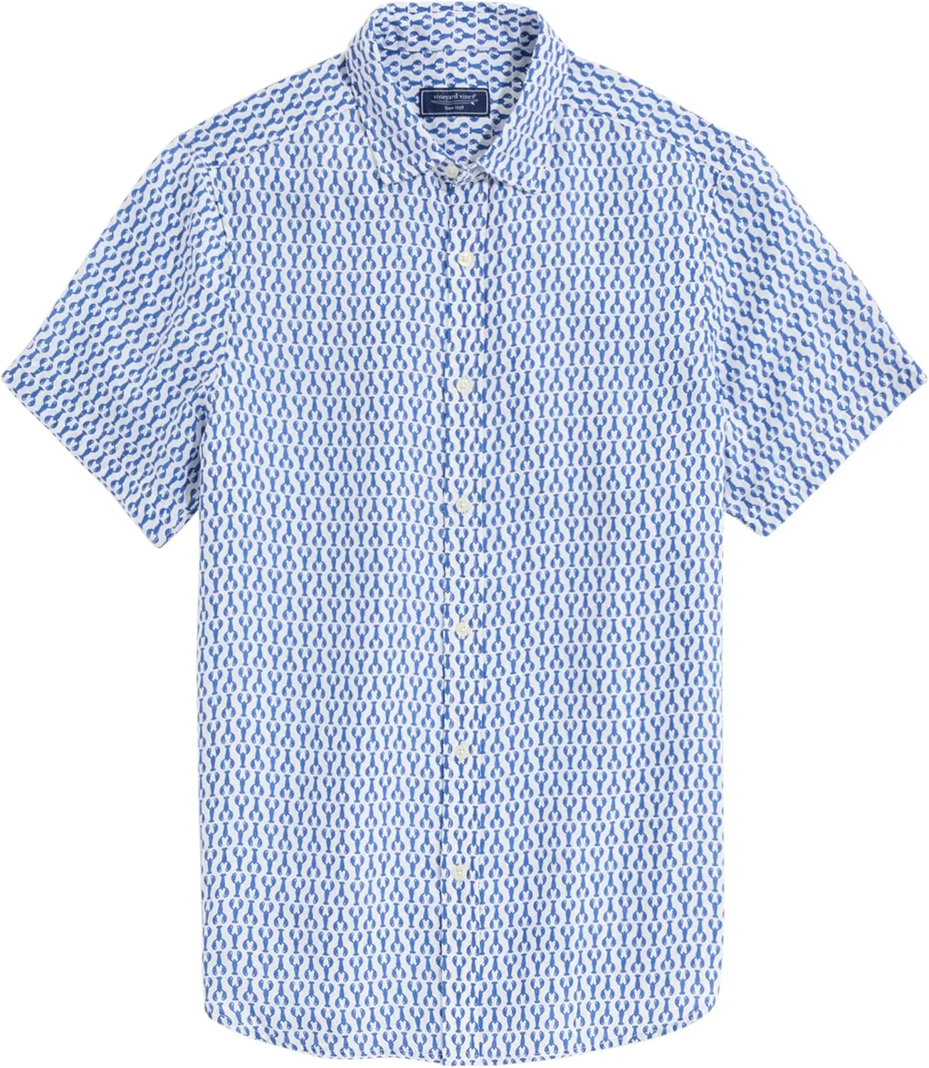 vineyard vines Men's Linen Short-Sleeve Micro Lobsters Shirt