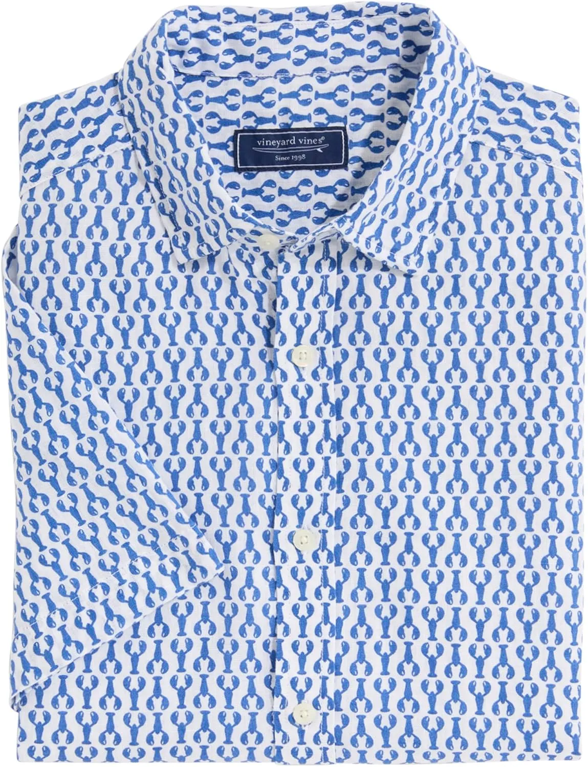 vineyard vines Men's Linen Short-Sleeve Micro Lobsters Shirt