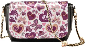 Vintage Butterflies and Hearts Crossbody Bags for Women, Trendy Small Shoulder Bag, PU Leather Clutch Purse Underarm Handbag Satchel HandBag with Adjustable Metal Chain