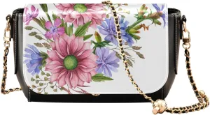 Vintage Chrysanthemums Crossbody Bags for Women, Trendy Small Shoulder Bag, PU Leather Clutch Purse Underarm Handbag Satchel HandBag with Adjustable Metal Chain